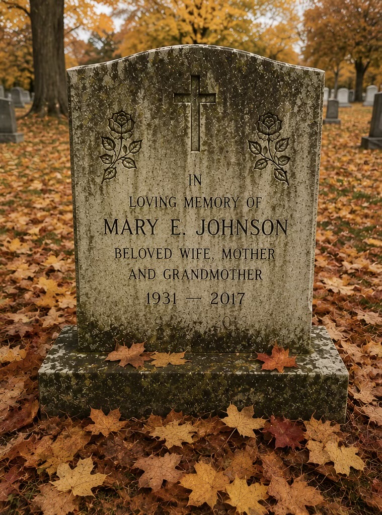 Mary E. Johnson memorial before fall cleaning