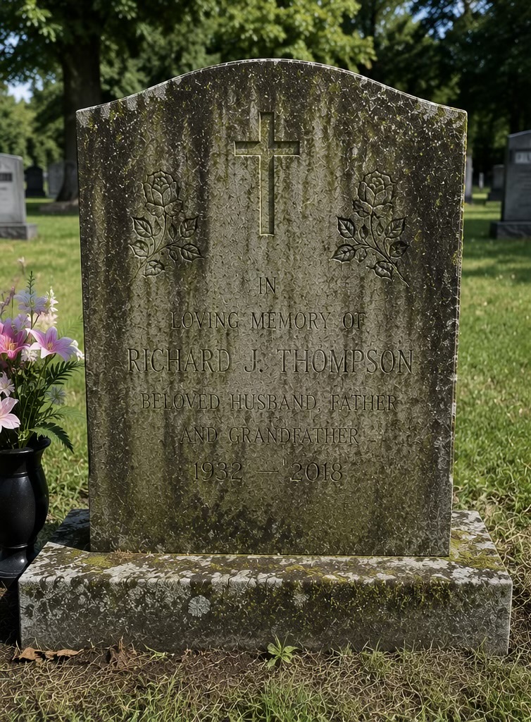 Richard J. Thompson memorial before cleaning